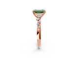 Rose gold Fancy Green Emerald Cut Diamond Cluster Side Stone Solitaire Ring with Prong Setting_55