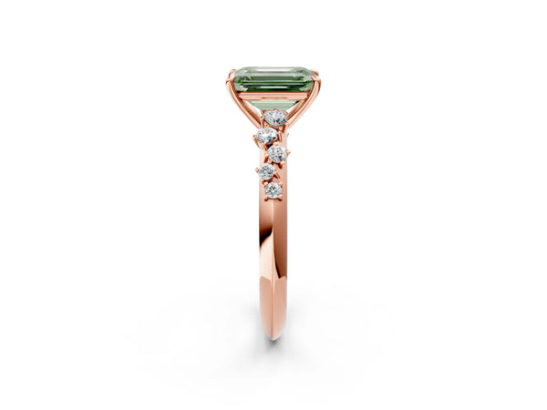 Rose Gold Emerald Cut Graduated Cluster Engagement Ring Setting for Fancy Green Center