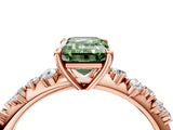 Rose gold Fancy Green Emerald Cut Diamond Cluster Side Stone Solitaire Ring with Prong Setting_57