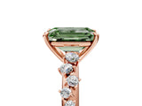 Rose gold Fancy Green Emerald Cut Diamond Cluster Side Stone Solitaire Ring with Prong Setting_58
