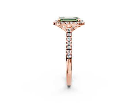 Rose gold Fancy Green Emerald Cut Diamond Cushion Halo Ring with Pavé Band_2
