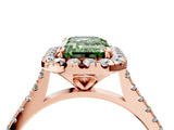 Rose gold Fancy Green Emerald Cut Diamond Cushion Halo Ring with Pavé Band_4