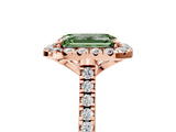 Rose gold Fancy Green Emerald Cut Diamond Cushion Halo Ring with Pavé Band_5