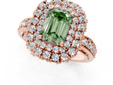 Rose gold Fancy Green Emerald Cut Diamond Double Halo Ring with Pavé Band and Four-Prong Setting_1