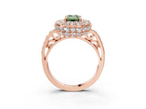 Rose gold Fancy Green Emerald Cut Diamond Double Halo Ring with Pavé Band and Four-Prong Setting_3