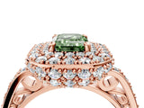 Rose gold Fancy Green Emerald Cut Diamond Double Halo Ring with Pavé Band and Four-Prong Setting_4
