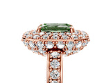 Rose gold Fancy Green Emerald Cut Diamond Double Halo Ring with Pavé Band and Four-Prong Setting_5