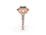 Rose gold Fancy Green Emerald Cut Diamond Double Halo Ring with Pavé Band and Prong Setting_94