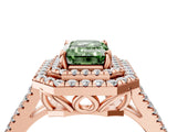 Rose gold Fancy Green Emerald Cut Diamond Double Halo Ring with Pavé Band and Prong Setting_96