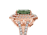 Rose gold Fancy Green Emerald Cut Diamond Double Halo Ring with Pavé Band and Prong Setting_97