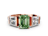 Rose gold Fancy Green Emerald Cut Diamond Engagement Ring with Baguette Side Stones and Channel Set Band_20