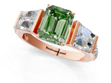 Rose gold Fancy Green Emerald Cut Diamond Engagement Ring with Baguette Side Stones and Channel Set Band_21