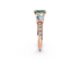 Rose gold Fancy Green Emerald Cut Diamond Engagement Ring with Baguette Side Stones and Channel Set Band_22