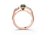 Rose gold Fancy Green Emerald Cut Diamond Engagement Ring with Baguette Side Stones and Channel Set Band_23