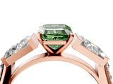 Rose gold Fancy Green Emerald Cut Diamond Engagement Ring with Baguette Side Stones and Channel Set Band_24