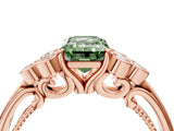 Rose gold Fancy Green Emerald  Cut Diamond Engagement Ring with Bezel Set Round Side Stones and Prong Setting_56