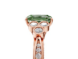Rose gold Fancy Green Emerald  Cut Diamond Engagement Ring with Bezel Set Round Side Stones and Prong Setting_57