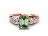 Rose gold Fancy Green Emerald  Cut Diamond Engagement Ring with Pavé Band and Four-Prong Setting_3