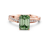 Rose gold Fancy Green Emerald Cut Diamond Engagement Ring with Side Stone Accents and Four-Prong Setting_12