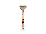 Rose gold Fancy Green Emerald Cut Diamond Engagement Ring with Side Stone Accents and Four-Prong Setting_14
