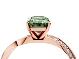 Rose gold Fancy Green Emerald Cut Diamond Engagement Ring with Side Stone Accents and Four-Prong Setting_76