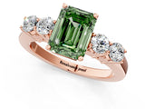 Rose gold Fancy Green Emerald  Cut Diamond Five-Stone Prong Set White Gold Ring_33