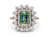 Rose gold Fancy Green Emerald Cut Diamond Floral Double Halo Engagement Ring with Prong Setting_12