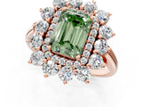 Rose gold Fancy Green Emerald Cut Diamond Floral Double Halo Engagement Ring with Prong Setting_13