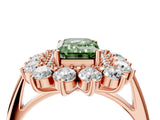 Rose gold Fancy Green Emerald Cut Diamond Floral Double Halo Engagement Ring with Prong Setting_16