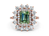 Rose gold Fancy Green Emerald Cut Diamond Floral Double Halo Engagement Ring with Prong Setting_18