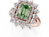 Rose gold Fancy Green Emerald Cut Diamond Floral Double Halo Engagement Ring with Prong Setting_19