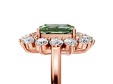 Rose gold Fancy Green Emerald Cut Diamond Floral Double Halo Engagement Ring with Prong Setting_23