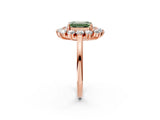 Rose gold Fancy Green Emerald Cut Diamond Floral Double Halo Engagement Ring with Prong Setting_62