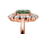 Rose gold Fancy Green Emerald Cut Diamond Floral Double Halo Engagement Ring with Prong Setting_65