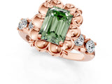 Rose gold Fancy Green Emerald  Cut Diamond Floral Halo Engagement Ring with Shared Prong Setting 1