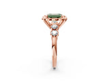 Rose gold Fancy Green Emerald  Cut Diamond Floral Halo Engagement Ring with Shared Prong Setting 2