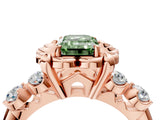 Rose gold Fancy Green Emerald  Cut Diamond Floral Halo Engagement Ring with Shared Prong Setting 4