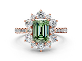 Rose gold Fancy Green Emerald  Cut Diamond Floral Halo Pave Band with Prong Setting_37