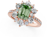 Rose gold Fancy Green Emerald  Cut Diamond Floral Halo Pave Band with Prong Setting_38
