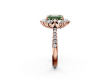 Rose gold Fancy Green Emerald  Cut Diamond Floral Halo Pave Band with Prong Setting_39