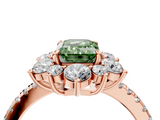 Rose gold Fancy Green Emerald  Cut Diamond Floral Halo Pave Band with Prong Setting_41