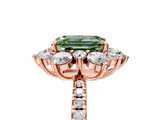 Rose gold Fancy Green Emerald  Cut Diamond Floral Halo Pave Band with Prong Setting_42