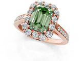Rose gold Fancy Green Emerald Cut Diamond Floral Halo Ring with Pavé Band and Prong Setting_4