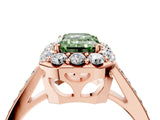 Rose gold Fancy Green Emerald Cut Diamond Floral Halo Ring with Pavé Band and Prong Setting_7