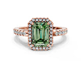 Rose gold Fancy Green Emerald Cut Diamond Halo Engagement Ring with Pavé Band and Prong Setting_27