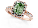 Rose gold Fancy Green Emerald Cut Diamond Halo Engagement Ring with Pavé Band and Prong Setting_28