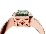 Rose gold Fancy Green Emerald Cut Diamond Halo Engagement Ring with Pavé Band and Prong Setting_31