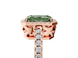 Rose gold Fancy Green Emerald Cut Diamond Halo Engagement Ring with Pavé Band and Prong Setting_32