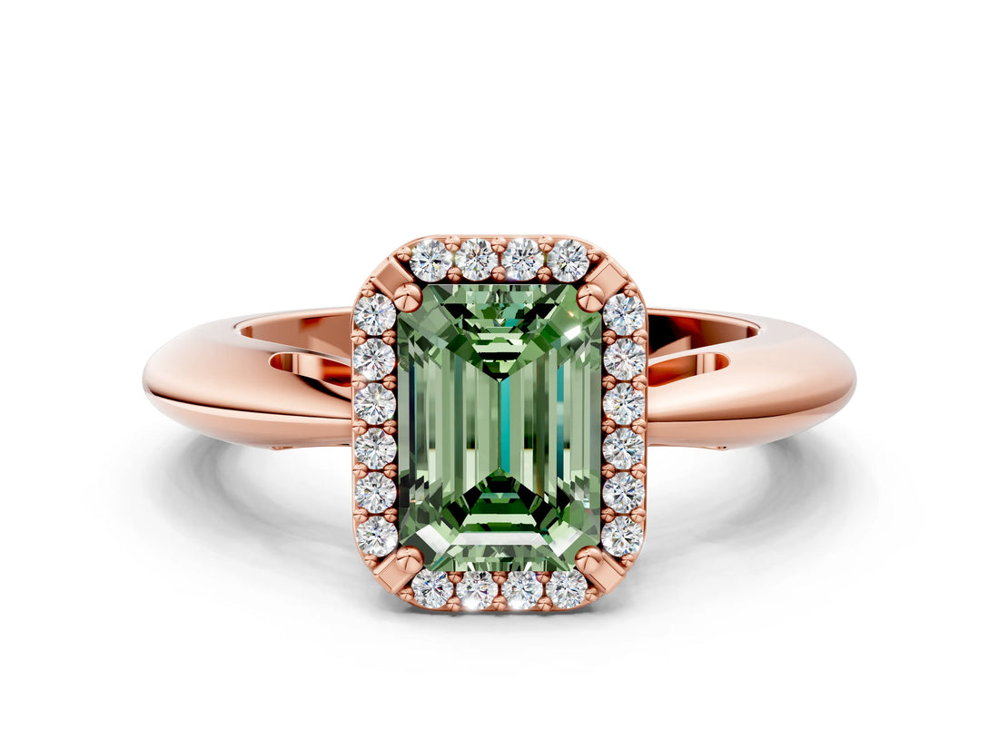 Rose gold Fancy Green Emerald  Cut Diamond Halo Engagement Ring with Split Shank and Four-Prong Setting_105