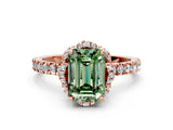 Rose gold Fancy Green Emerald Cut Diamond Halo Pave Band with Four-Prong Setting_3